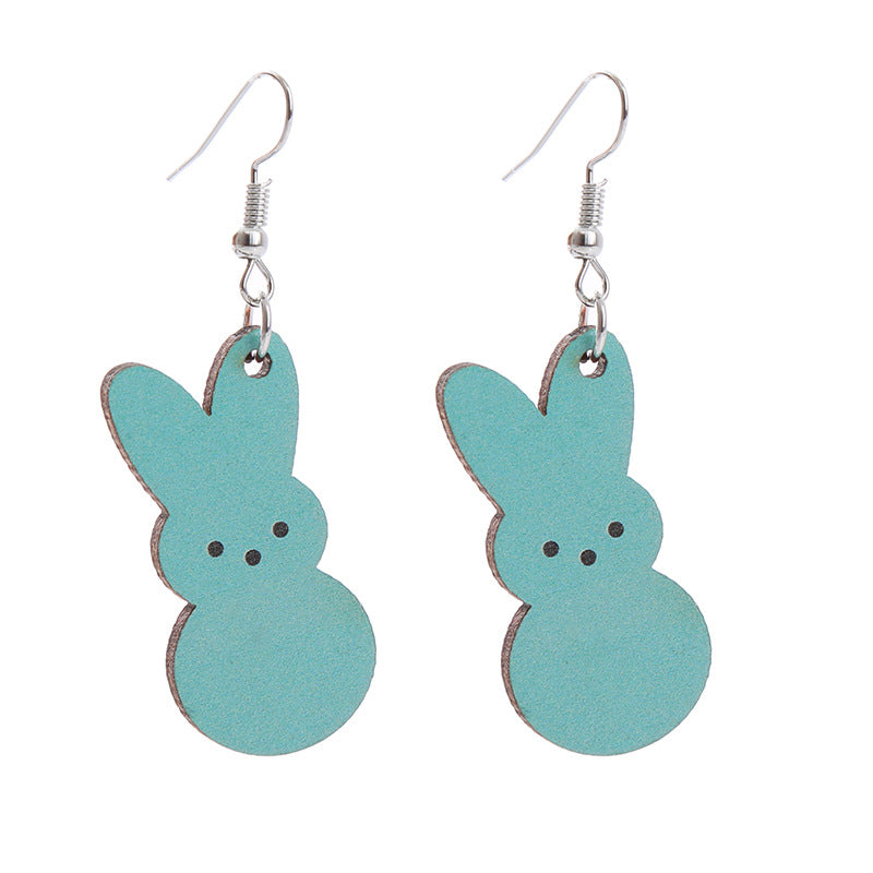 Wholesale Easter Earrings Rabbit Flower Basket Print Wooden Earrings