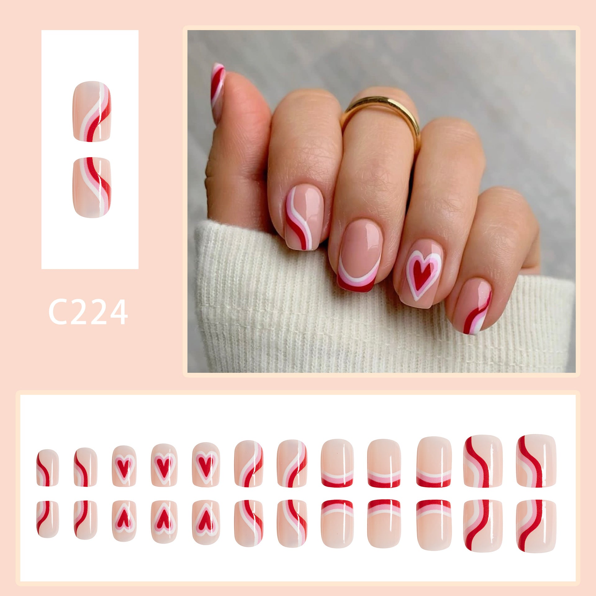 Wholesale 24 Pieces/box Valentine's Day Short Glossy Contrast Color Love Manicure Press-on Nails Kits Nail Stickers ACC-NS-GuaiXL063