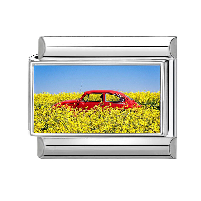 Wholesale Italian Style Landscape DIY Bracelet Charms Stainless Steel Jewelry Making Accessory