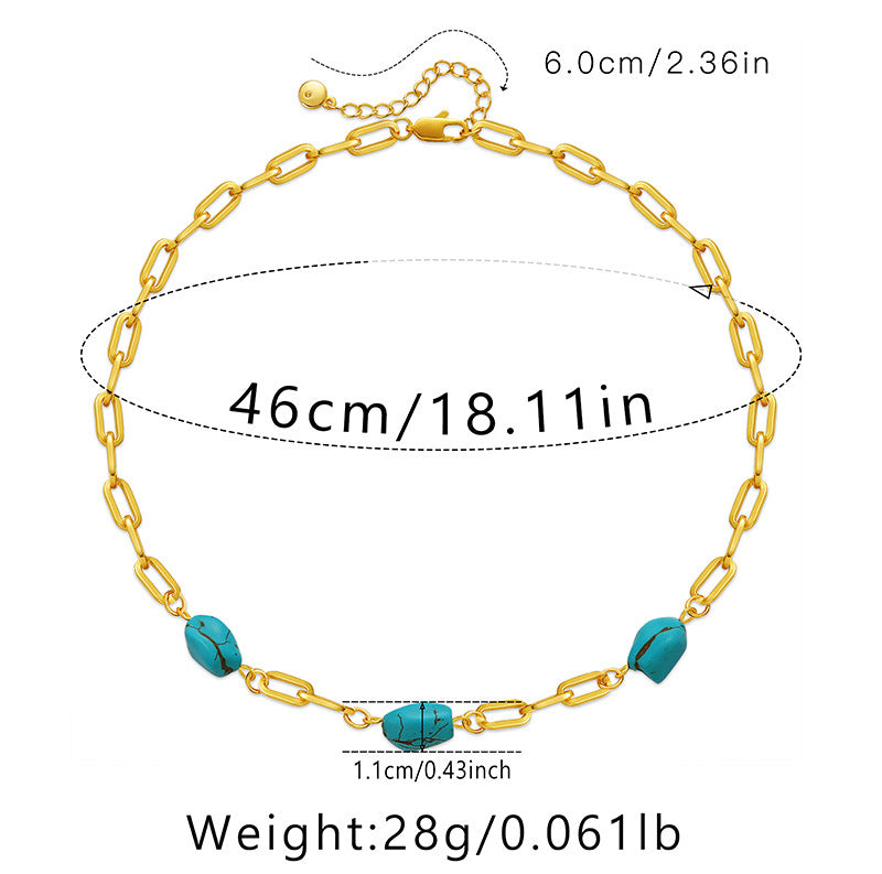 Wholesale Handmade Turquoise Beaded Necklace 18K Gold Plated Clavicle Chain Boutique Resale