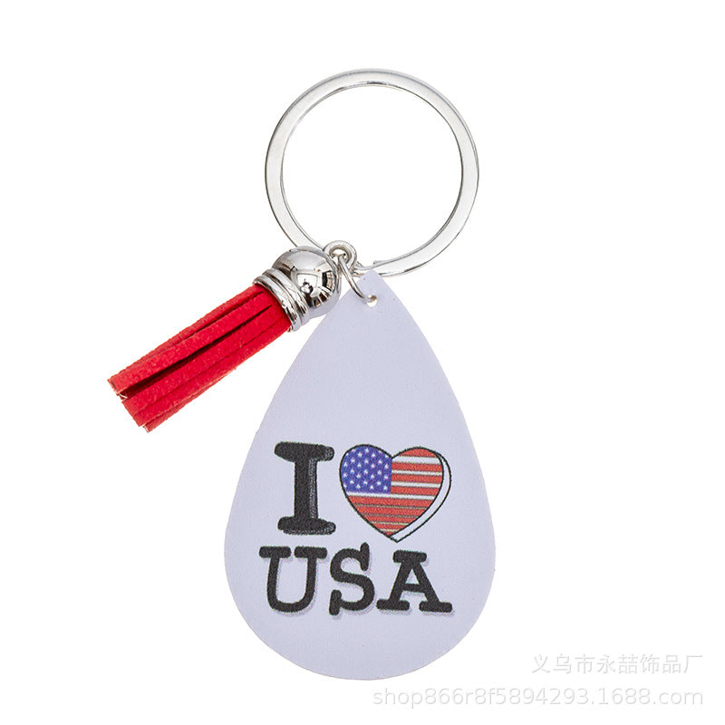 Wholesale American Flag Independence Day PU Leather Keychain Water Drop Five-Pointed Star Pendant ACC-KC-Yongz001
