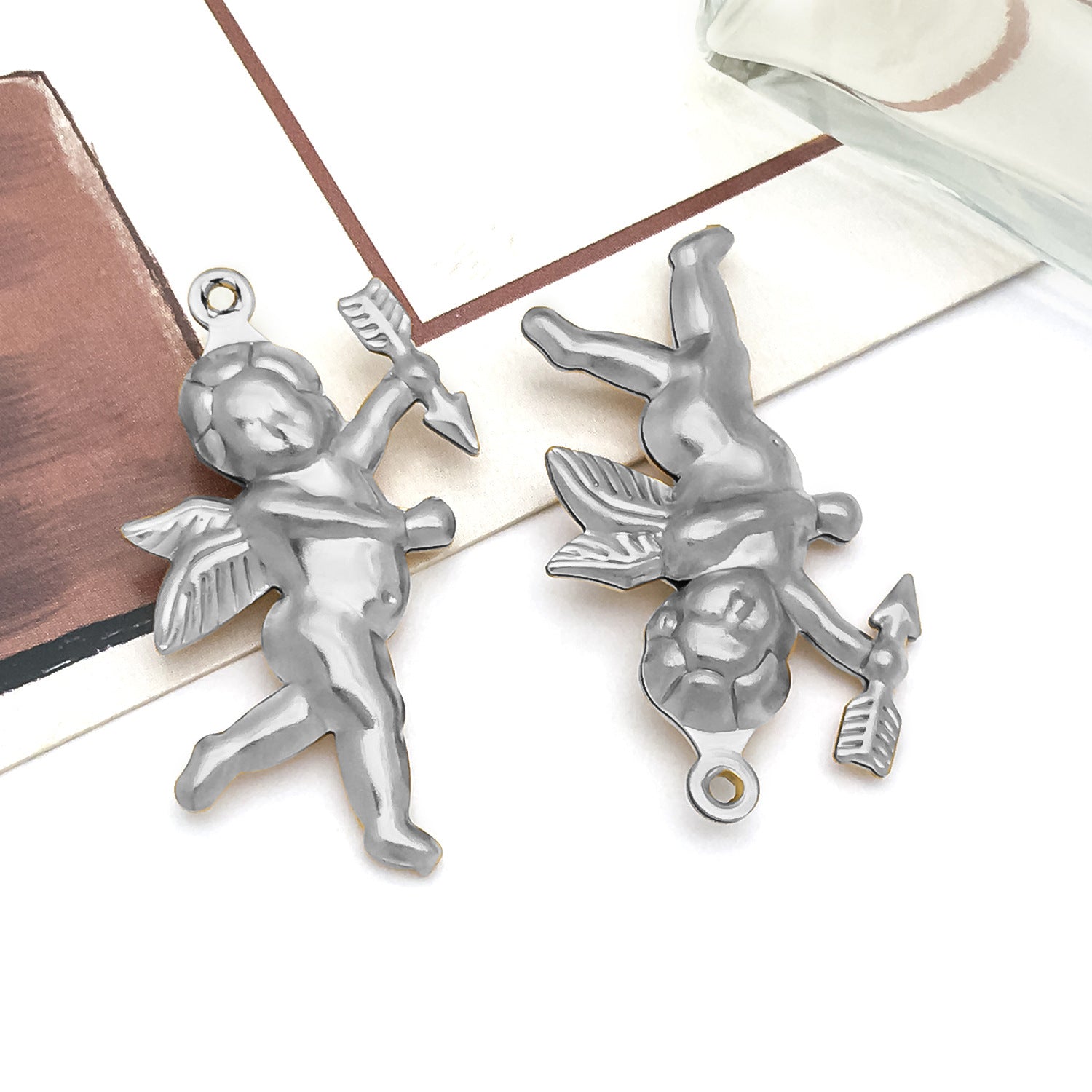 Wholesale Stainless steel vacuum plated hollow angel heart fruit  Charms