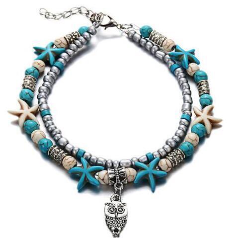 Wholesale starfish shell bracelet retro beach style rice bead turtle anklet ACC-BT-Xiaoy004