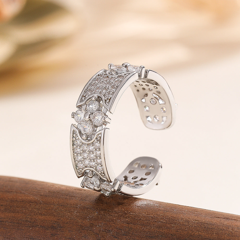 Wholesale Gold Electroplated Copper Four Leaf Clover Open Ring With Zircon Stylish Women S Fashion Jewelry Gift