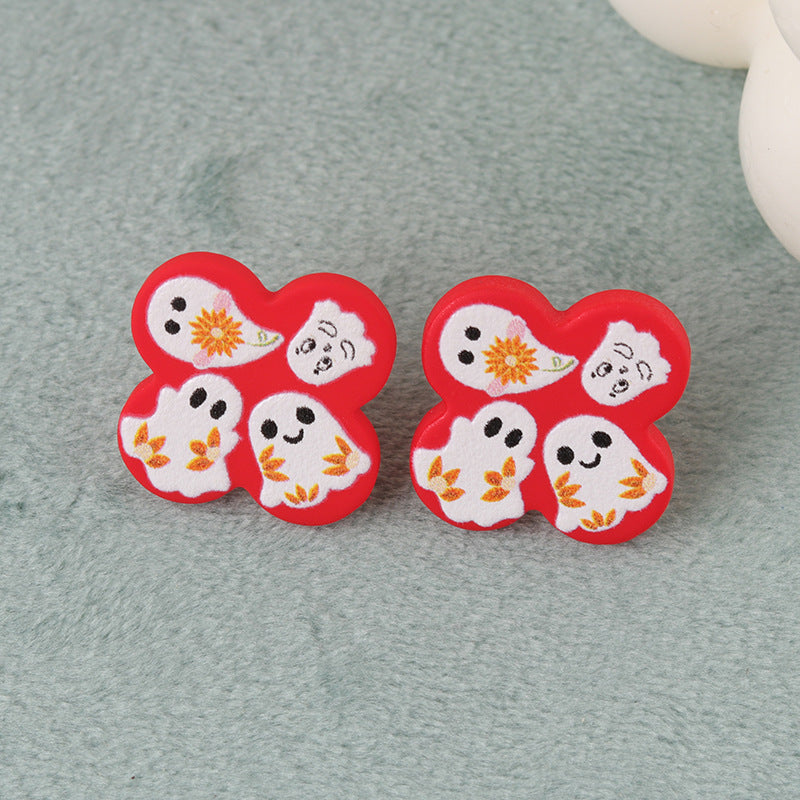 Wholesale   Ghost Bat Geometric Flowers Acrylic Earrings