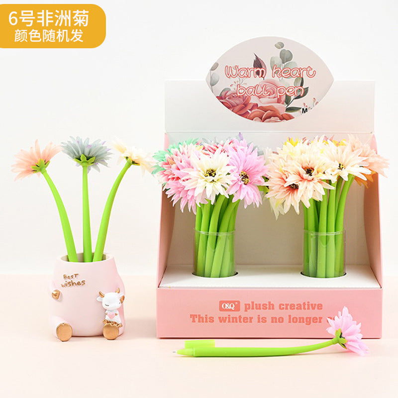 Wholesale Creative Flower Neutral Pens Soft Silicone Shaking Pen