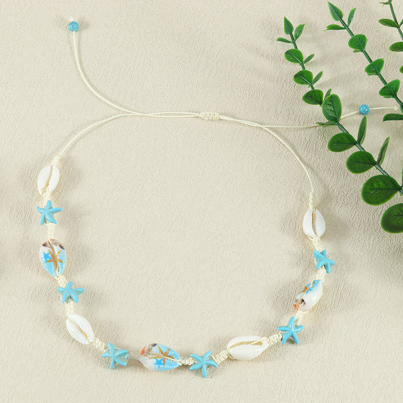 Wholesale  bohemian style natural shell starfish handmade woven bracelet