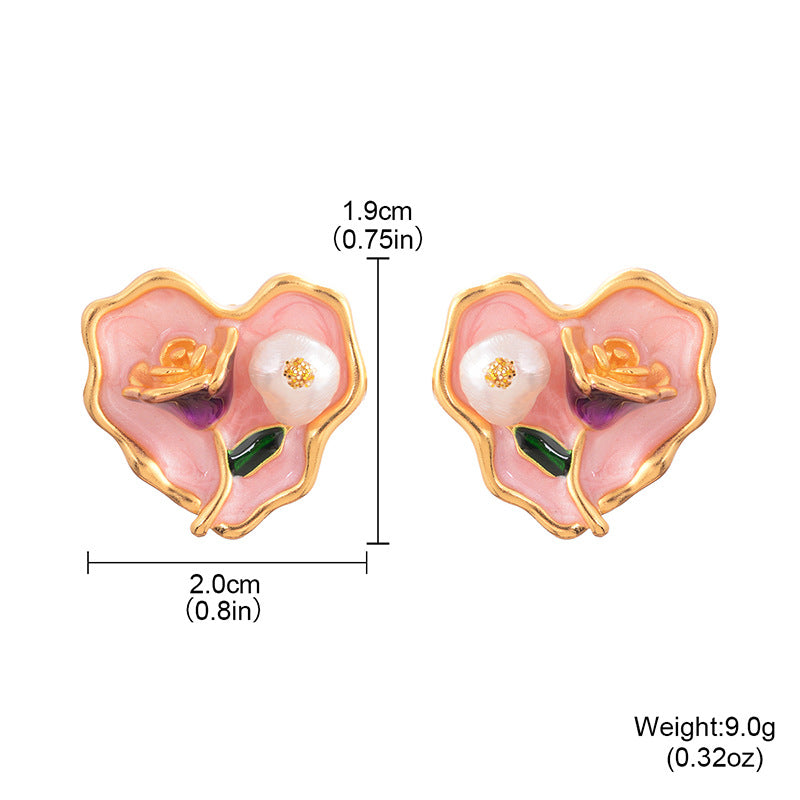 Wholesale Natural Pearl Rose Heart Shaped Earrings