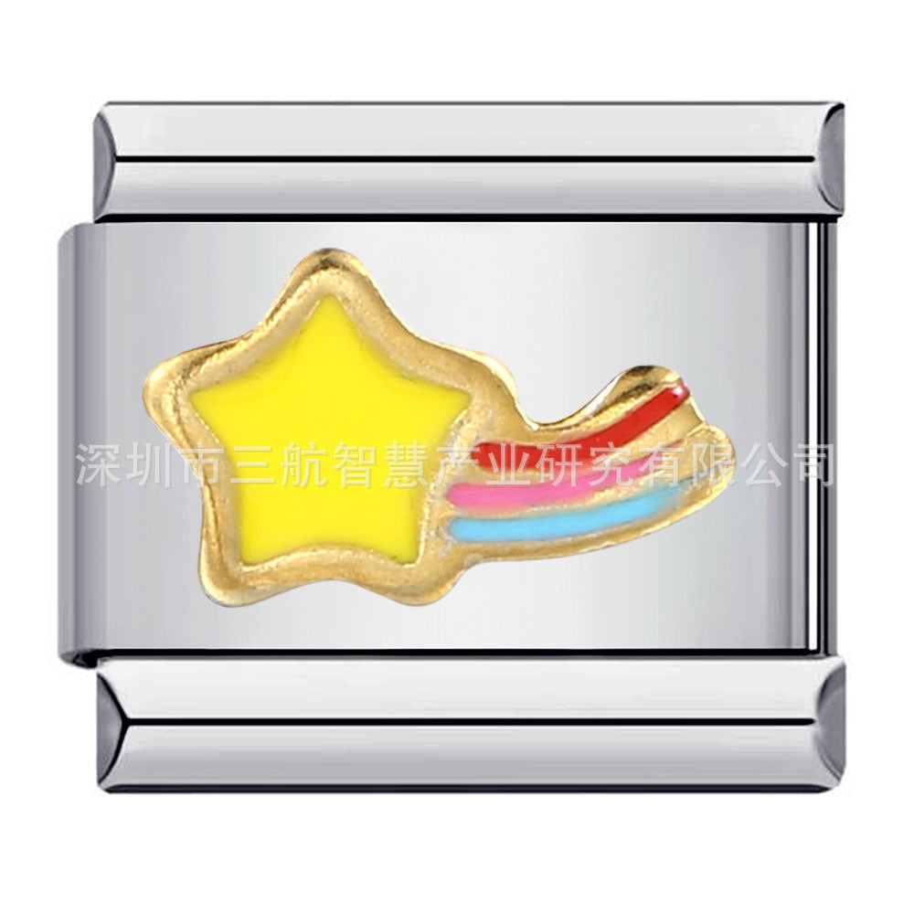 Wholesale 5pcs Italian Charm Bracelet 9mm DIY Splicing Star Smiley Face Stainless Steel Composable Bracelet