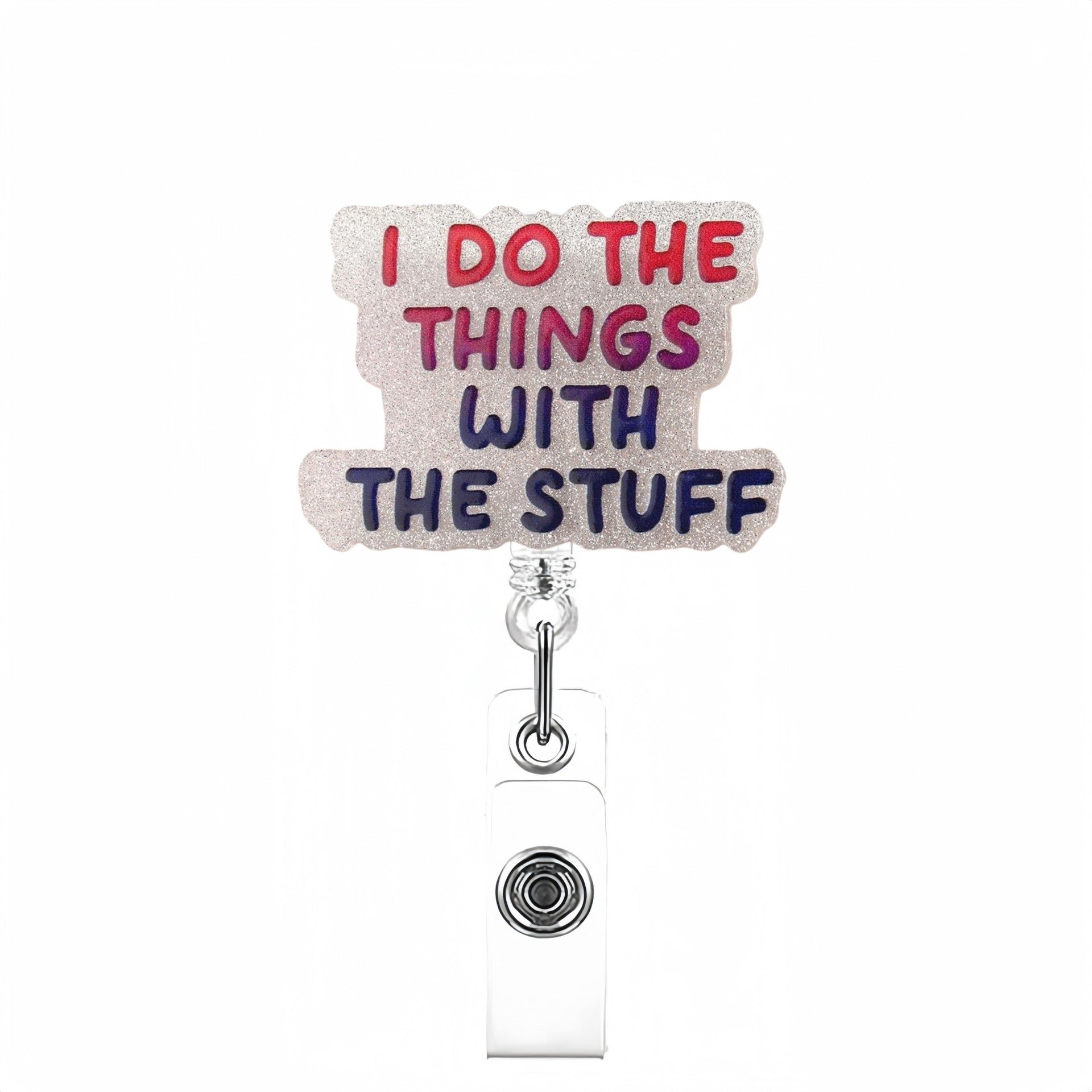 Wholesale Humorous and interesting short phrase acrylic Retractable Rotating Badge Keychain