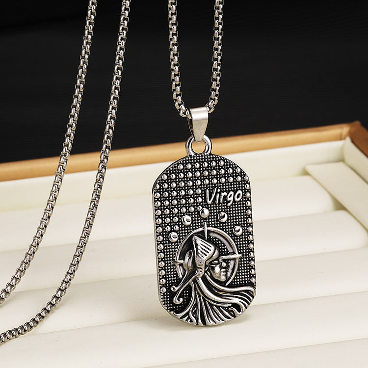 Wholesale Titanium Steel 12 Constellation Necklace  Personality All-match Retro Necklaces