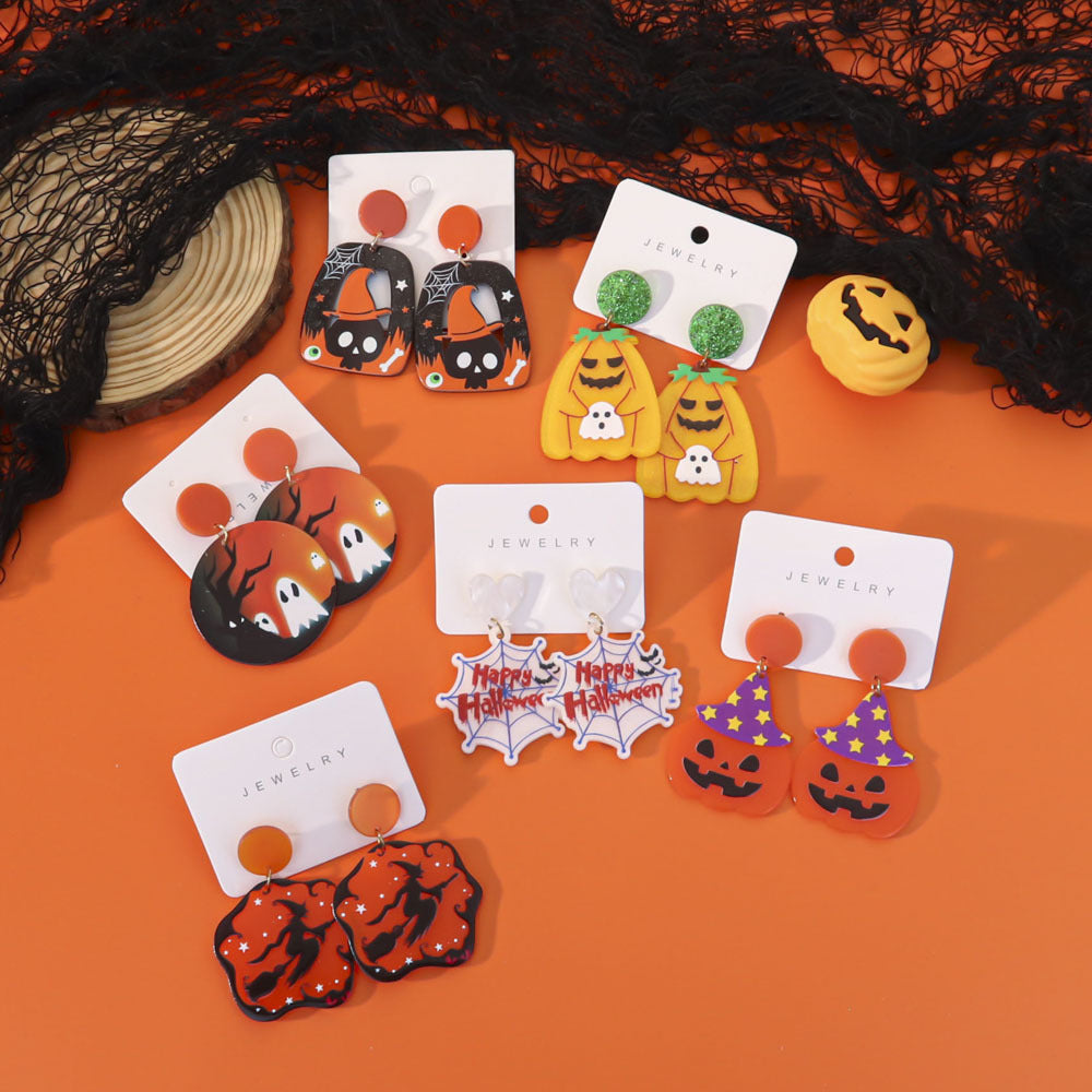 Wholesale  Acrylic Pumpkin Lantern Bat Earrings