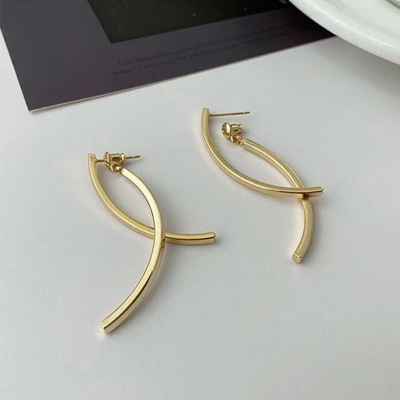 Wholesale  Cross Long Semi-circular Arc Earrings