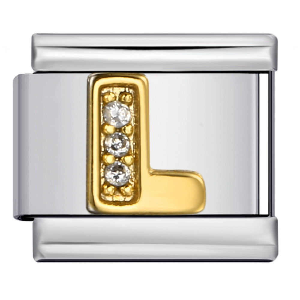 Wholesale  Italian module  stainless steel with diamond letters DIY bracelet