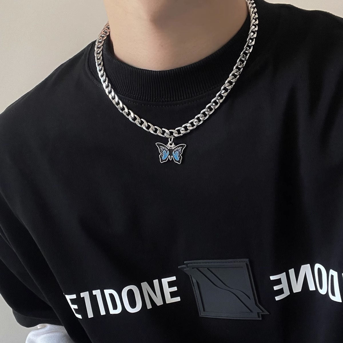 Wholesale Blue Titanium Steel Butterfly Necklace