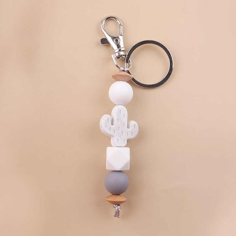 Wholesale New Cartoon Cactus Teether Bead Keychain DIY Creative Silicone Beaded Bracelet Bag Pendant Small Jewelry ACC-KC-GuangTian035