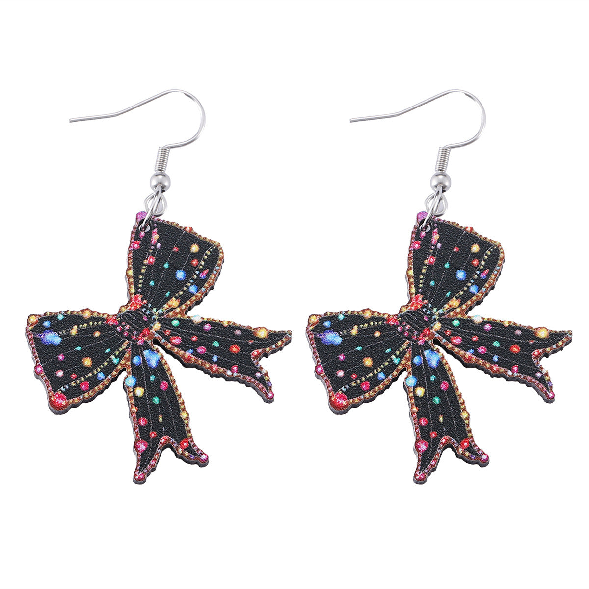 Wholesale Christmas Lantern Bow Pink Christmas Tree Pendant Earrings