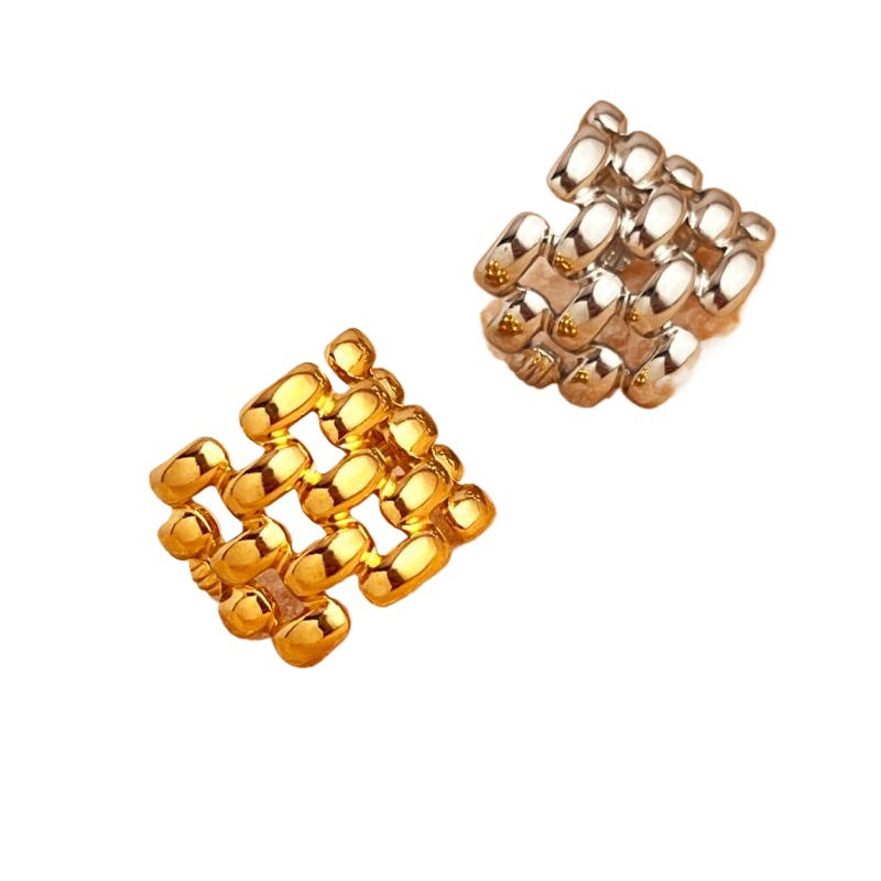 Wholesale  18k gold stainless steel titanium steel ring French fishtail stripe rhombus pattern open finger ring women
