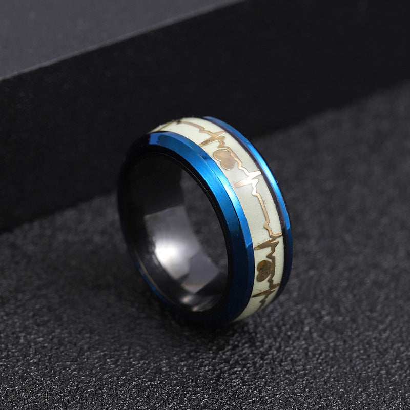 Wholesale Rotatable Stainless Steel Luminous Electrocardiogram Luminous Ring ACC-RS-ZhongQi006