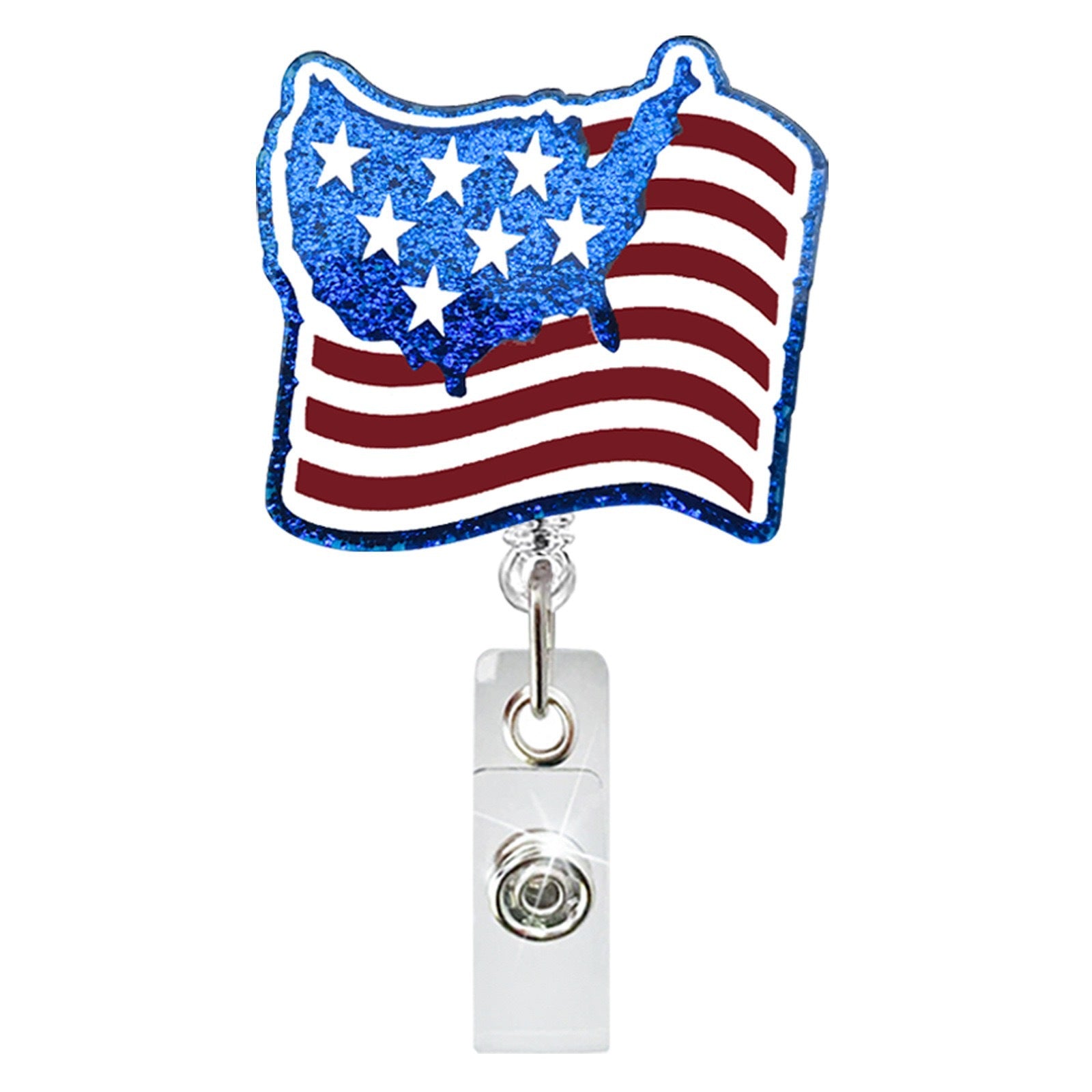 Wholesale Acrylic Glitter Independence Day Badge Reels Keychains