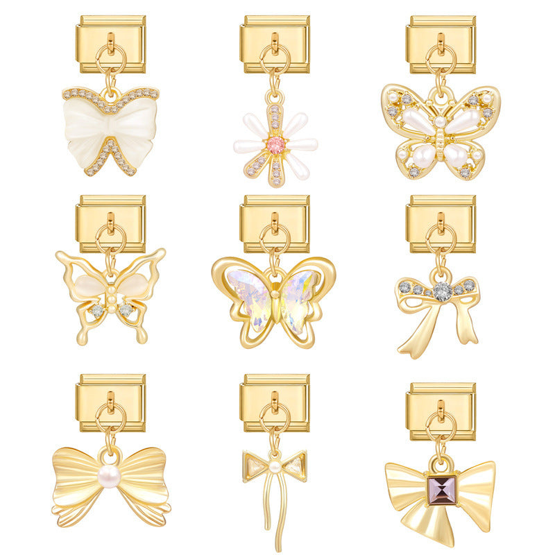 Wholesale  Bow  Italian Charm Bracelet 9mm DIY Creative Gold Bottom Stainless Steel Composable Bracelet