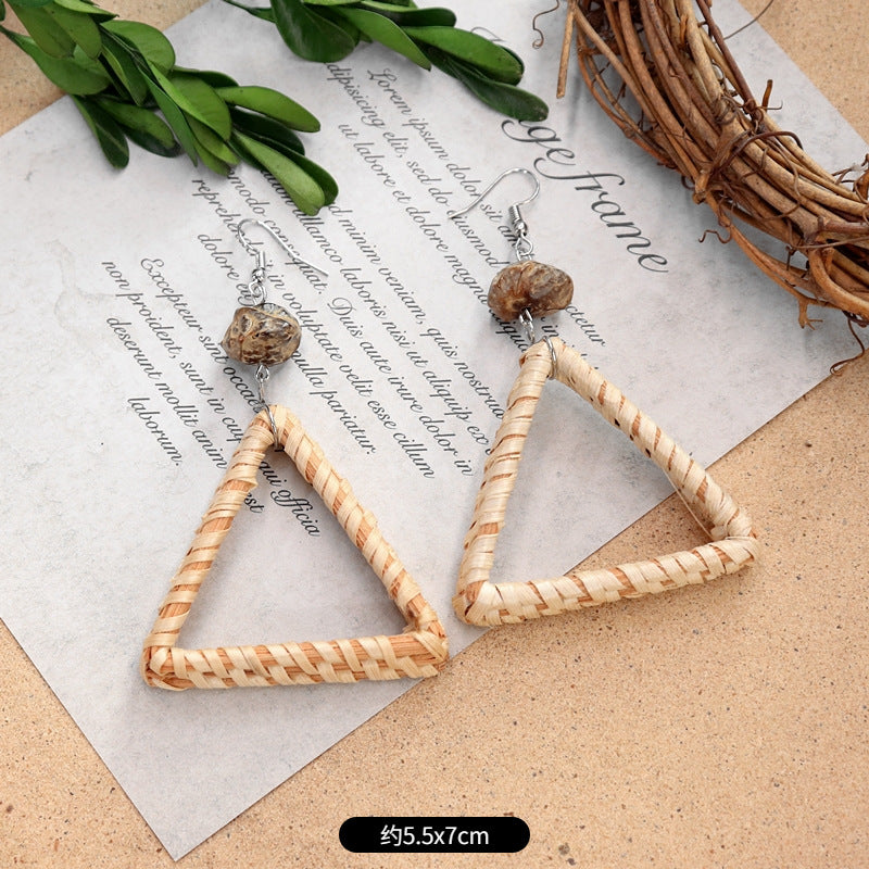 Wholesale Summer Bohemian Vintage Holiday Straw and Rattan Braided Earrings ACC-ES-Luox006