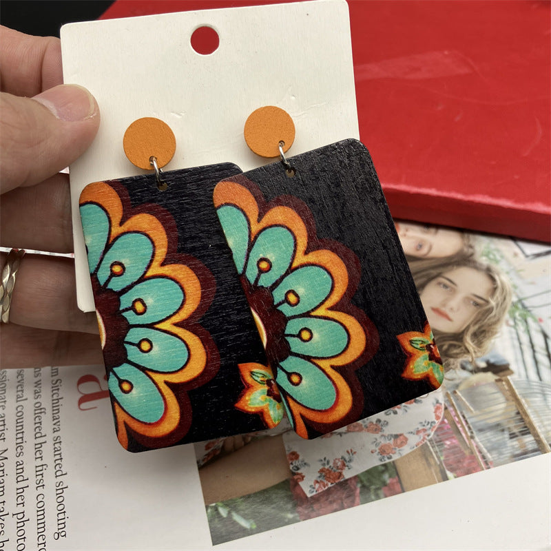 Wholesale Vintage Rectangular Wooden Earrings ACC-ES-FX007