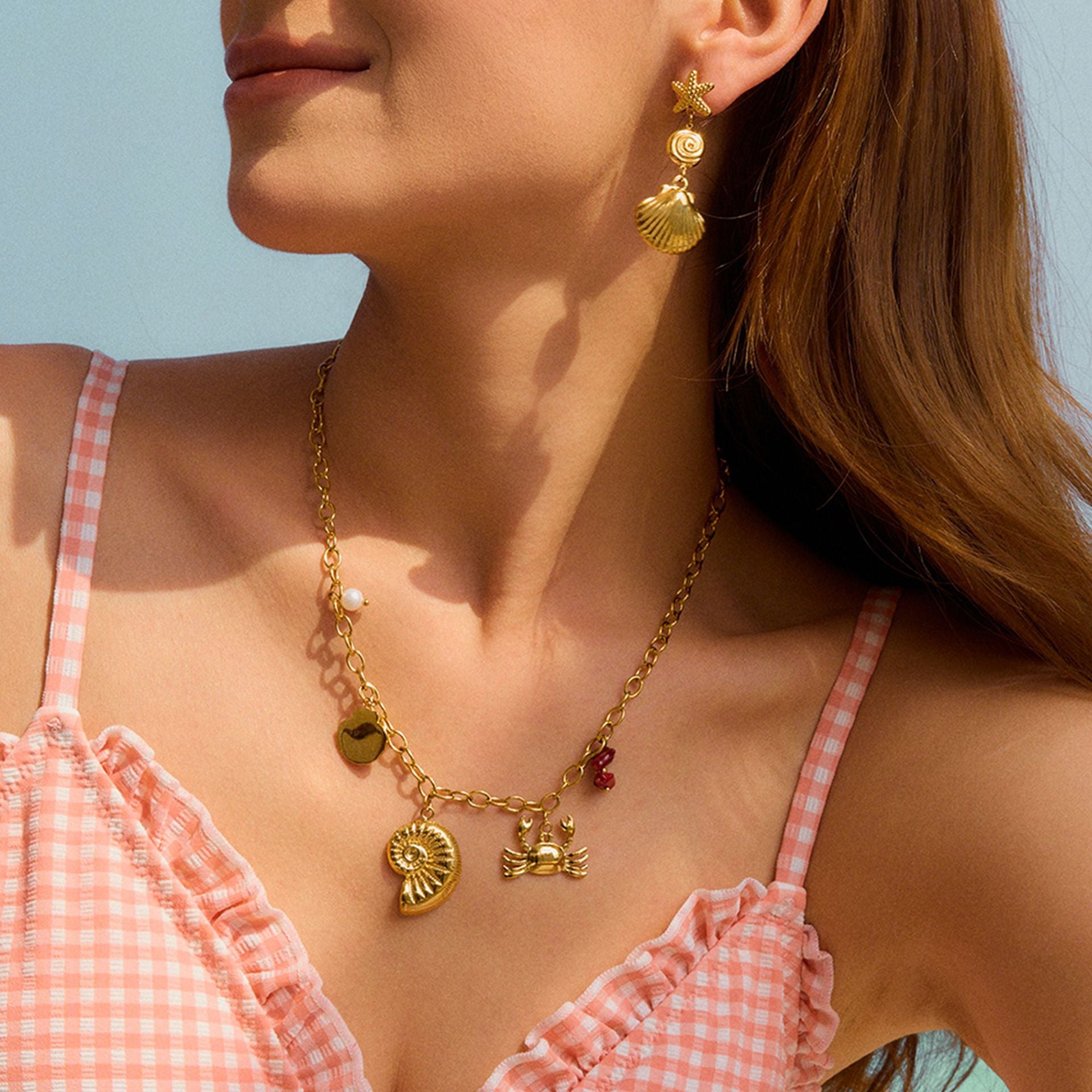 Wholesale 18K gold stainless steel ocean wind starfish shell pendant earrings