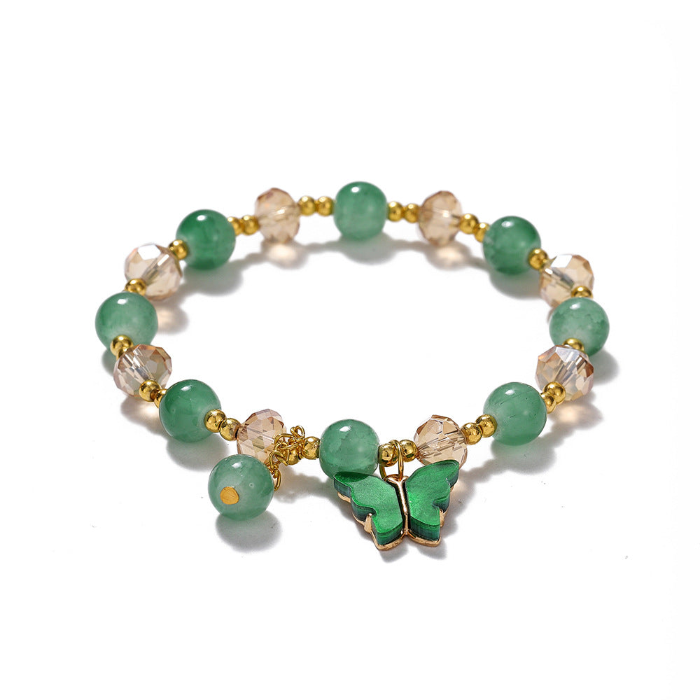Wholesale Blue Butterfly Artificial Crystal Beaded Bracelet Chinese Style Chic Fashion Accessory Travel Souvenir Gift