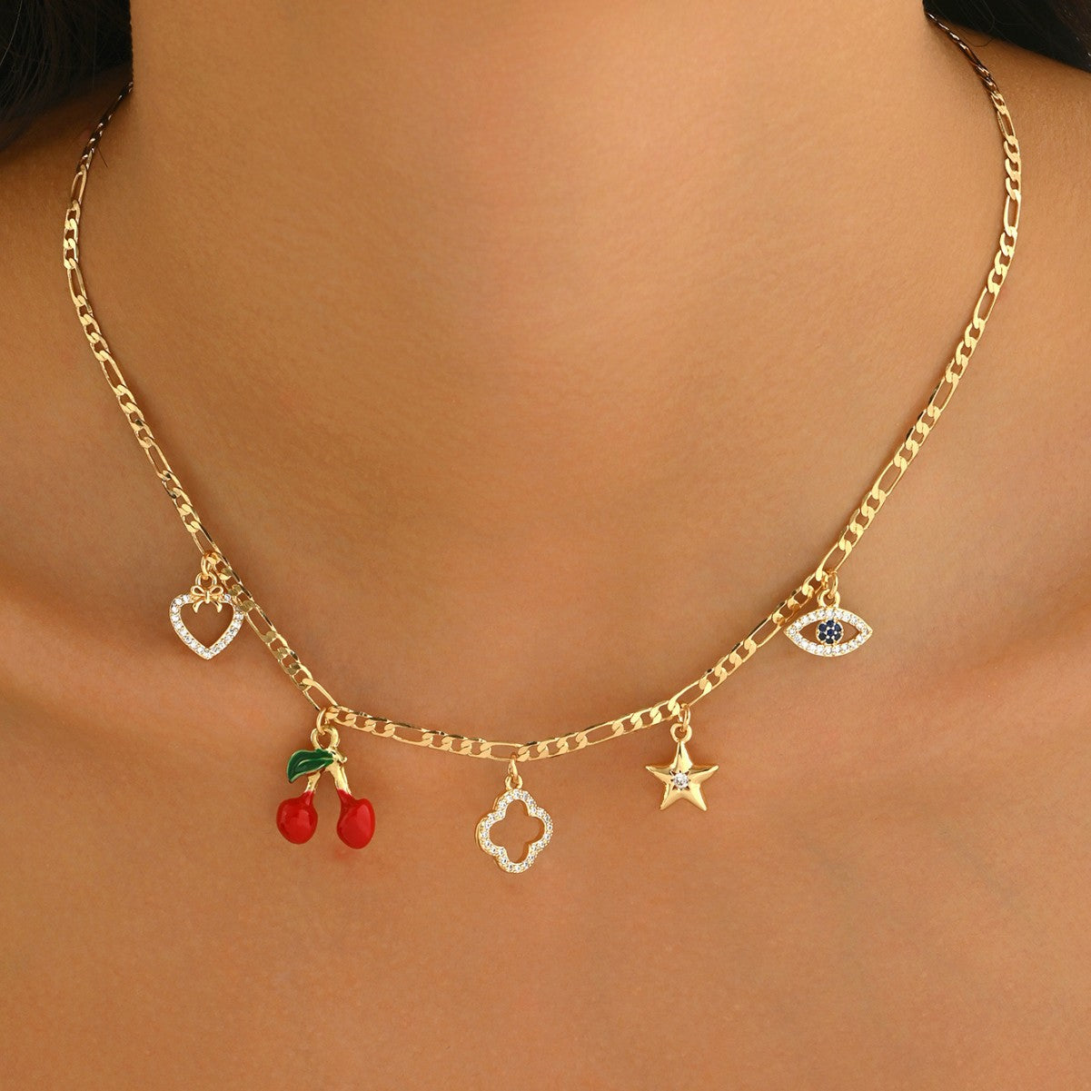 Wholesale  cherry pendant necklace  four-leaf clover stars love eyes clavicle chain necklace