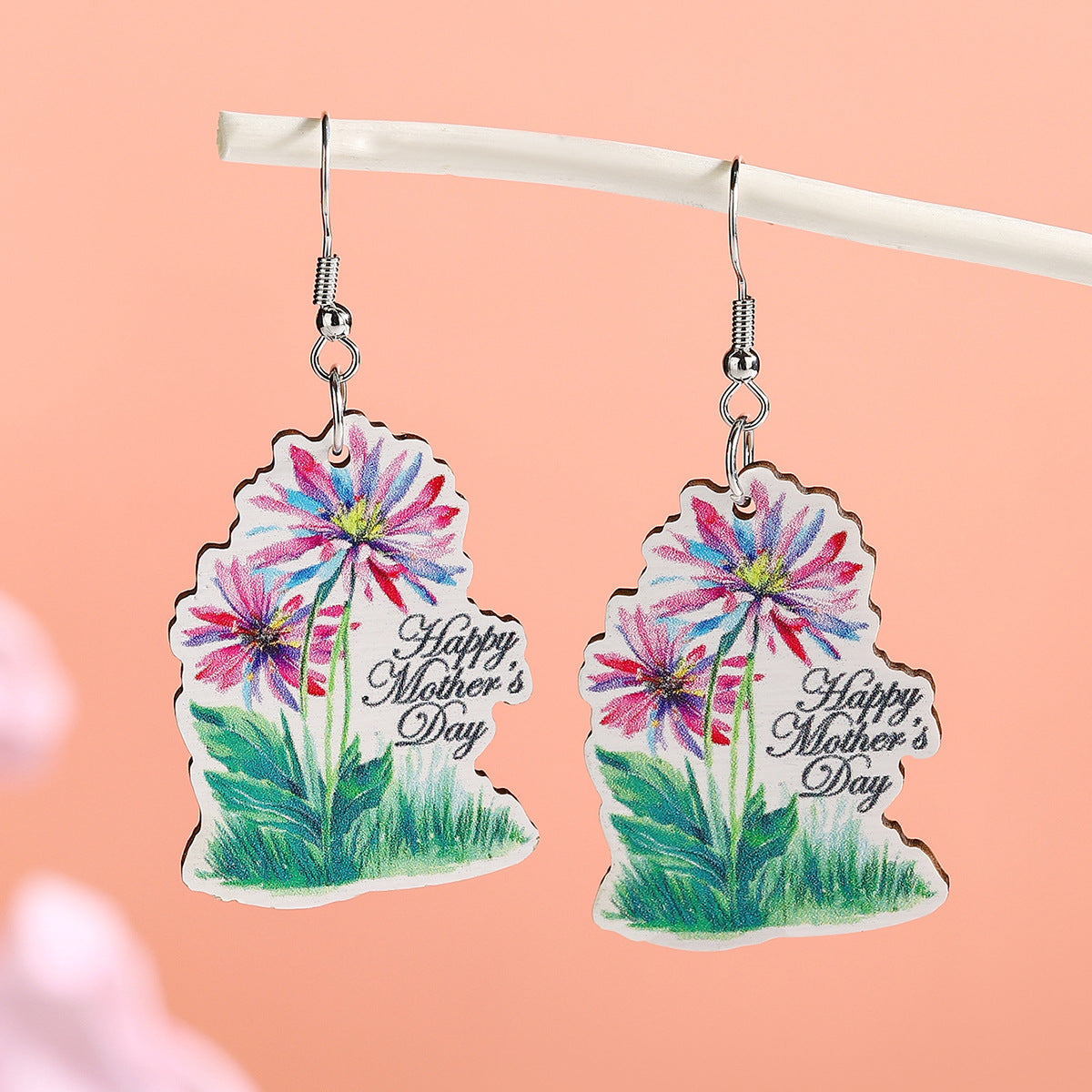 Wholesale  Mother's Day mom Wood Earrings Sunflower Butterfly Printed Earrings Colorful Flower Earrings