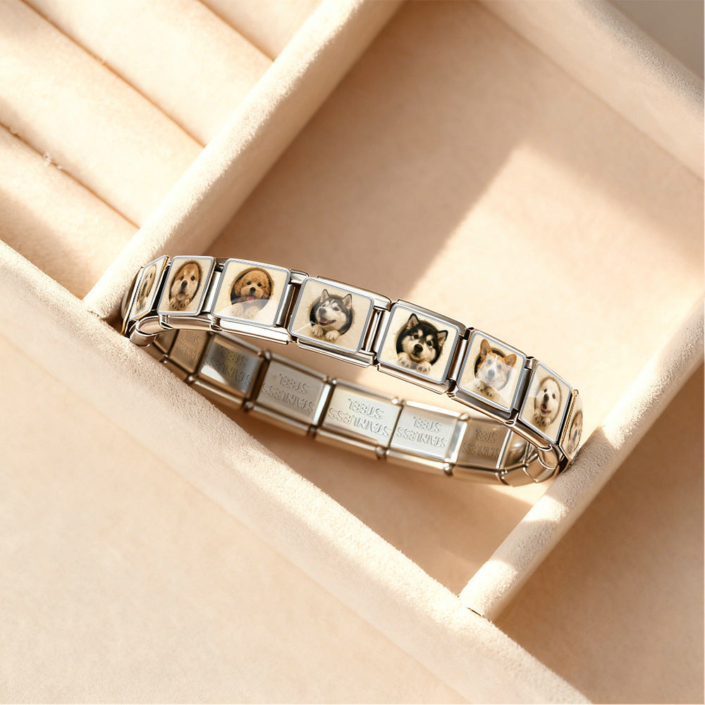 Wholesale Cute Pet Dog Design Handmade Stainless Steel Modular Bracelet DIY Accessory
