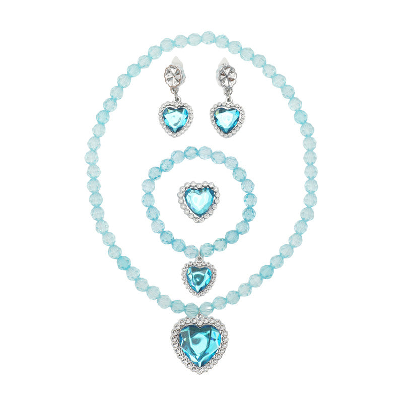 Wholesale Girls' beaded necklace bracelet ear clip ring five-piece  jewelry suit