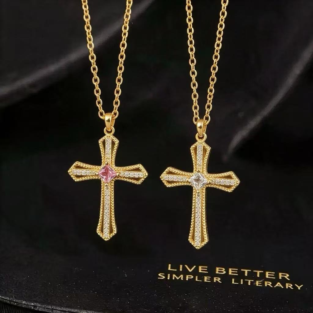 Wholesale Copper Zircon Cross Pendant Necklace Trendy Fashion Jewelry Accessory For Everyday Gift And Boutique Resale