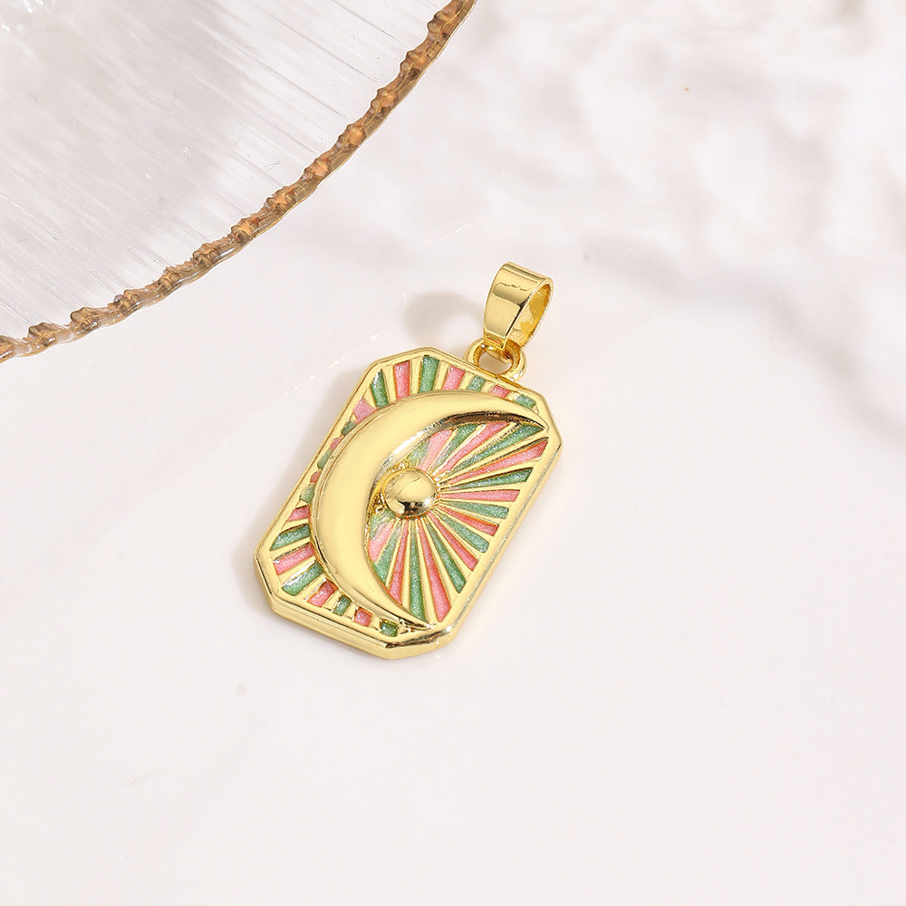 Wholesale square color dripping copper love conch shell eye moon jellyfish tarot pendant necklace