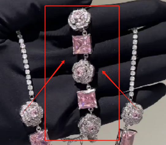 Wholesale Light Luxury Pink Square Zircon Flower Bracelet