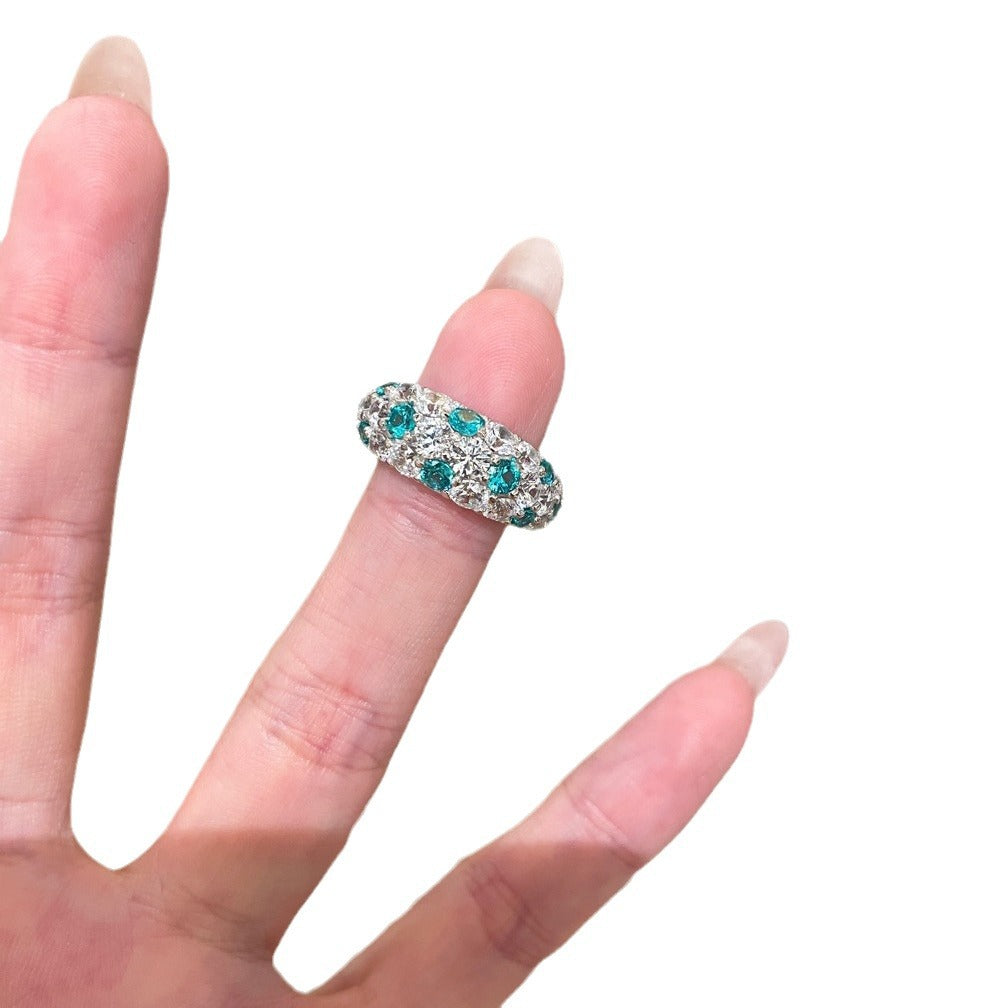 Wholesale Light Luxury Full Set Diamond Paraiba Color Ring