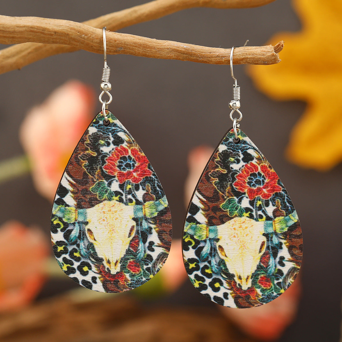 Wholesale Western style cow head sunflower water drop Earrings