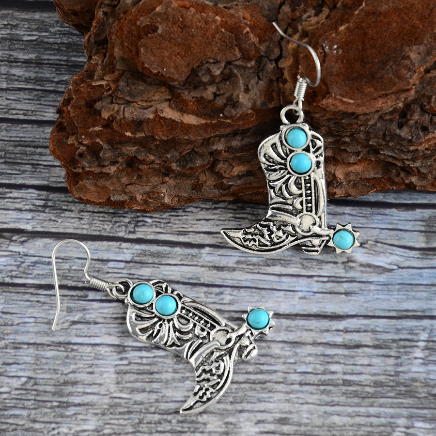 Wholesale retro inlaid turquoise pendant earrings