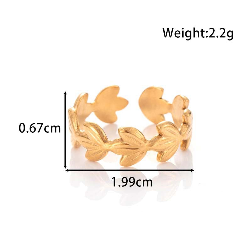 Wholesale Light luxury titanium steel gold leaf bracelet rings