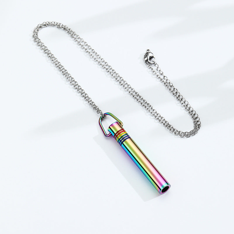 Wholesale Rainbow Yoga Meditation Stress Relief Whistle Stainless Steel Necklace ACC-NE-QinShi003