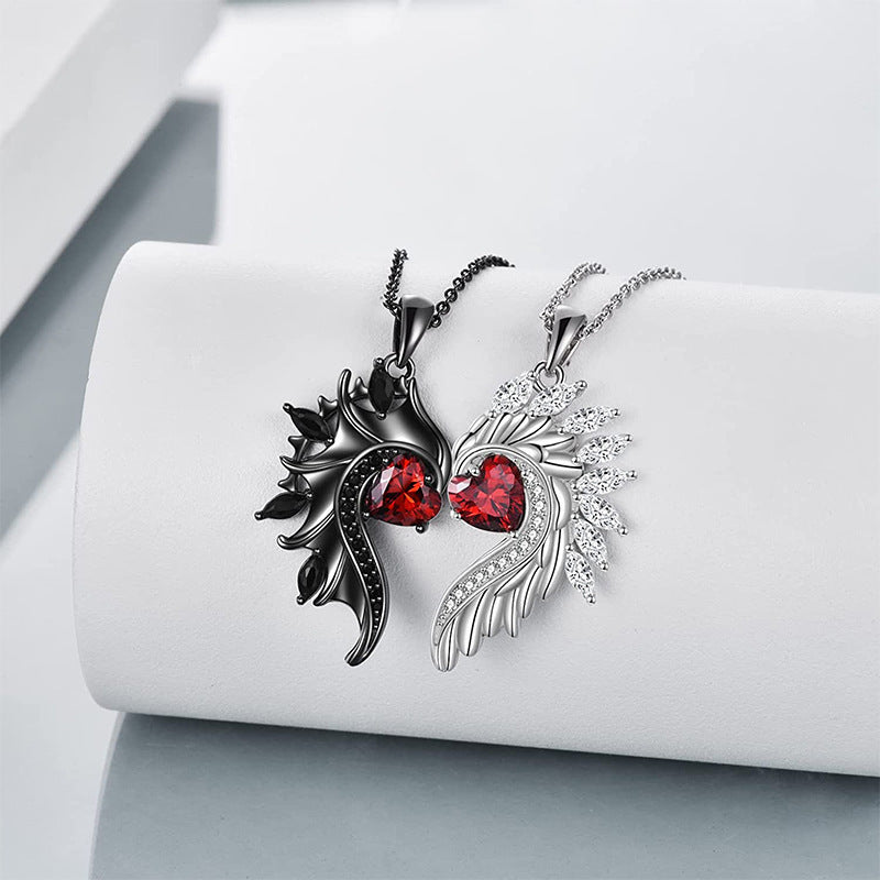 Wholesale Angel Demon Wings Couple Diamond Love Zircon Valentine's Day Necklace