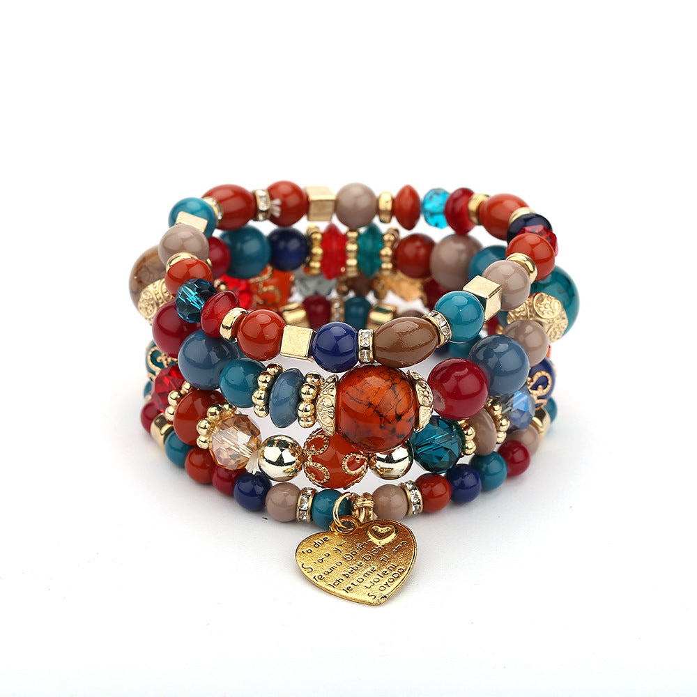 Wholesale Boho Bohemian Multi-Layer Crystal Heart Beaded Bracelet,  Fashion Jewelry Accessory for Women,  Gift for Boutique Resale