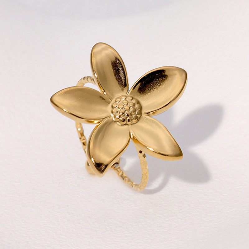 Wholesale all-match flower gold-plated stainless steel ring adjustable ring