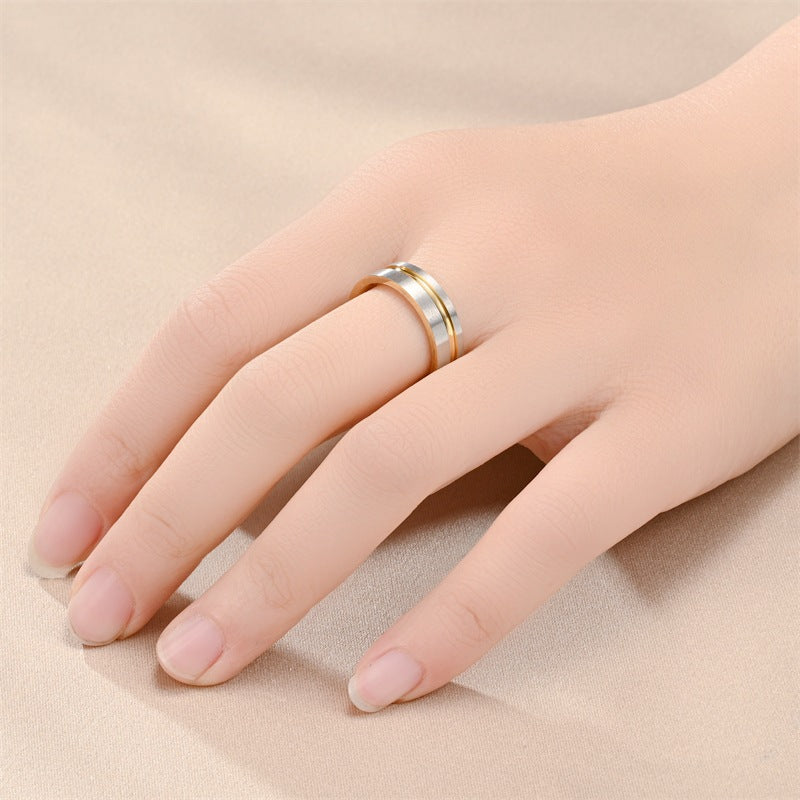 Wholesale  Titanium Steel Frosted Two-Color Ring for Men
