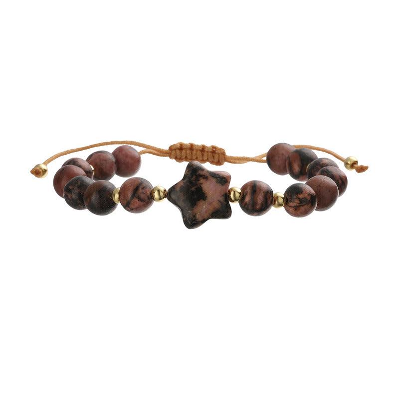 Wholesale Handmade Tiger Eye Pink Crystal Beaded Bracelet With Minimalist Star Charm Unisex Casual Fashion Accessory