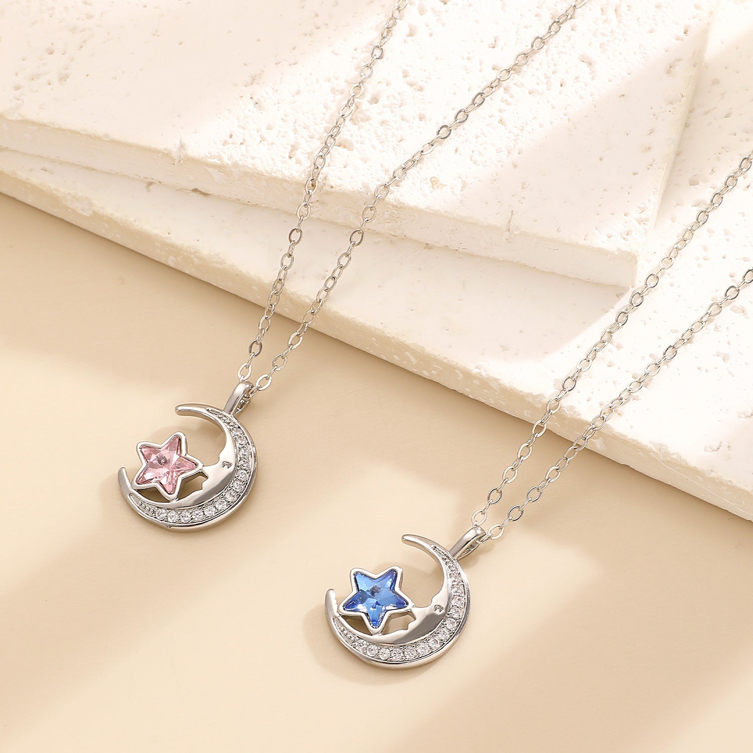 Wholesale Zircon Star and Moon Pendant Necklace