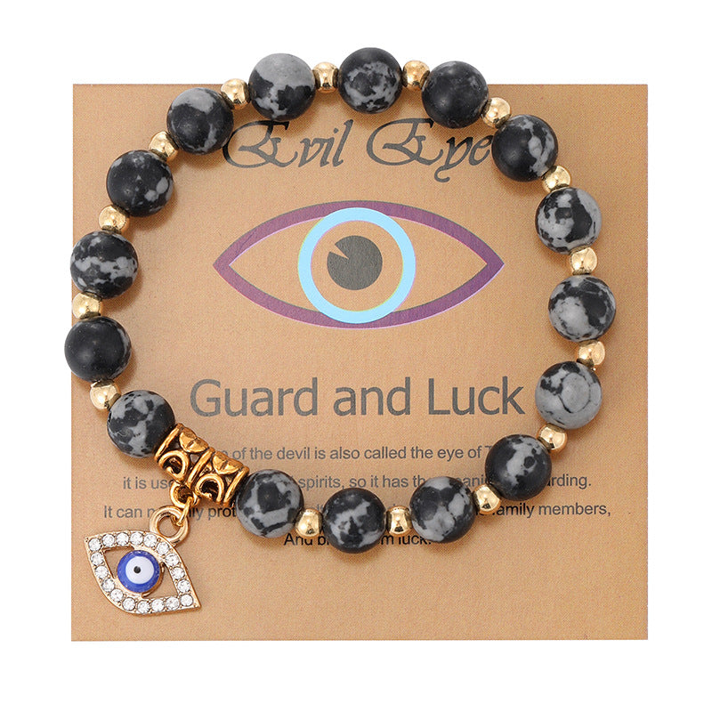 Wholesale  8mm Pink Zebra Stone Bracelet Devil' s Eye Pendant Bracelet