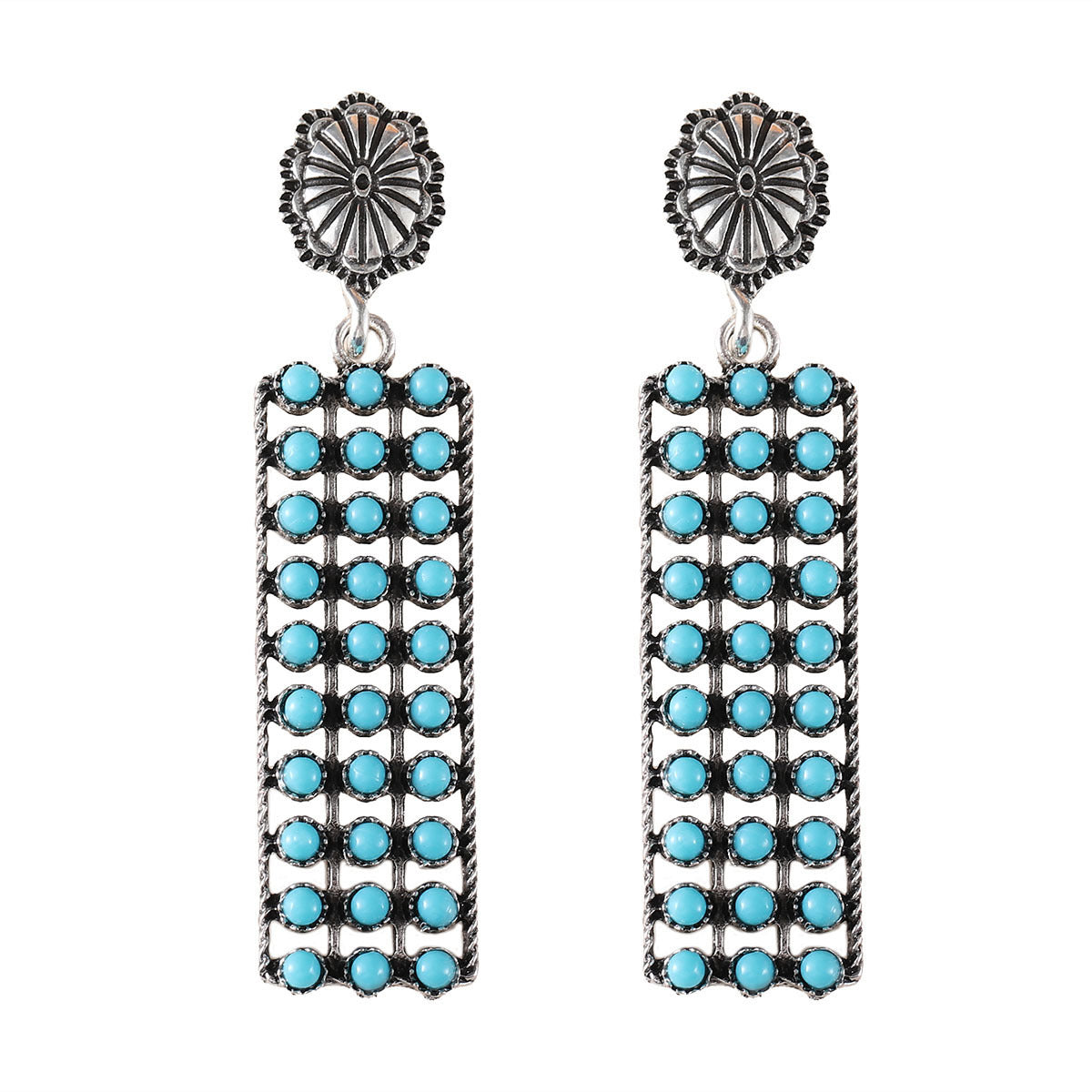 Wholesale Bohemian Inlaid Turquoise Long Pendant Earrings