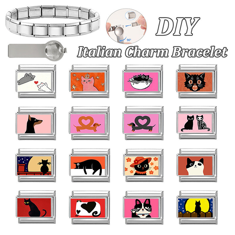 Wholesale Land Animal Italian Charms DIY pets Single Section Creative Stainless Steel Composable Bracelet